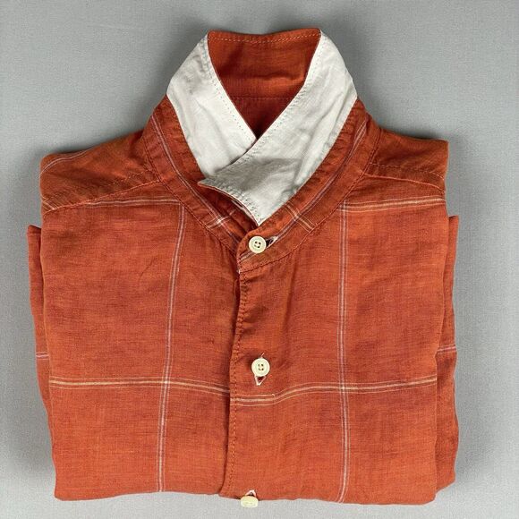 Tommy Bahama Relax Linen Button Up Shirt Men's Medium Orange Check Island Preppy - Picture 7 of 16